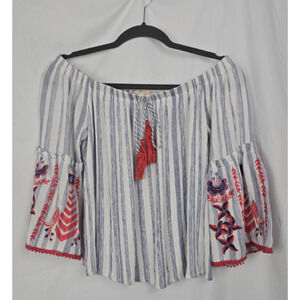 Altar'd State Embroidered Tassel Boho Off The Shoulder Peasant Top XS 0-2